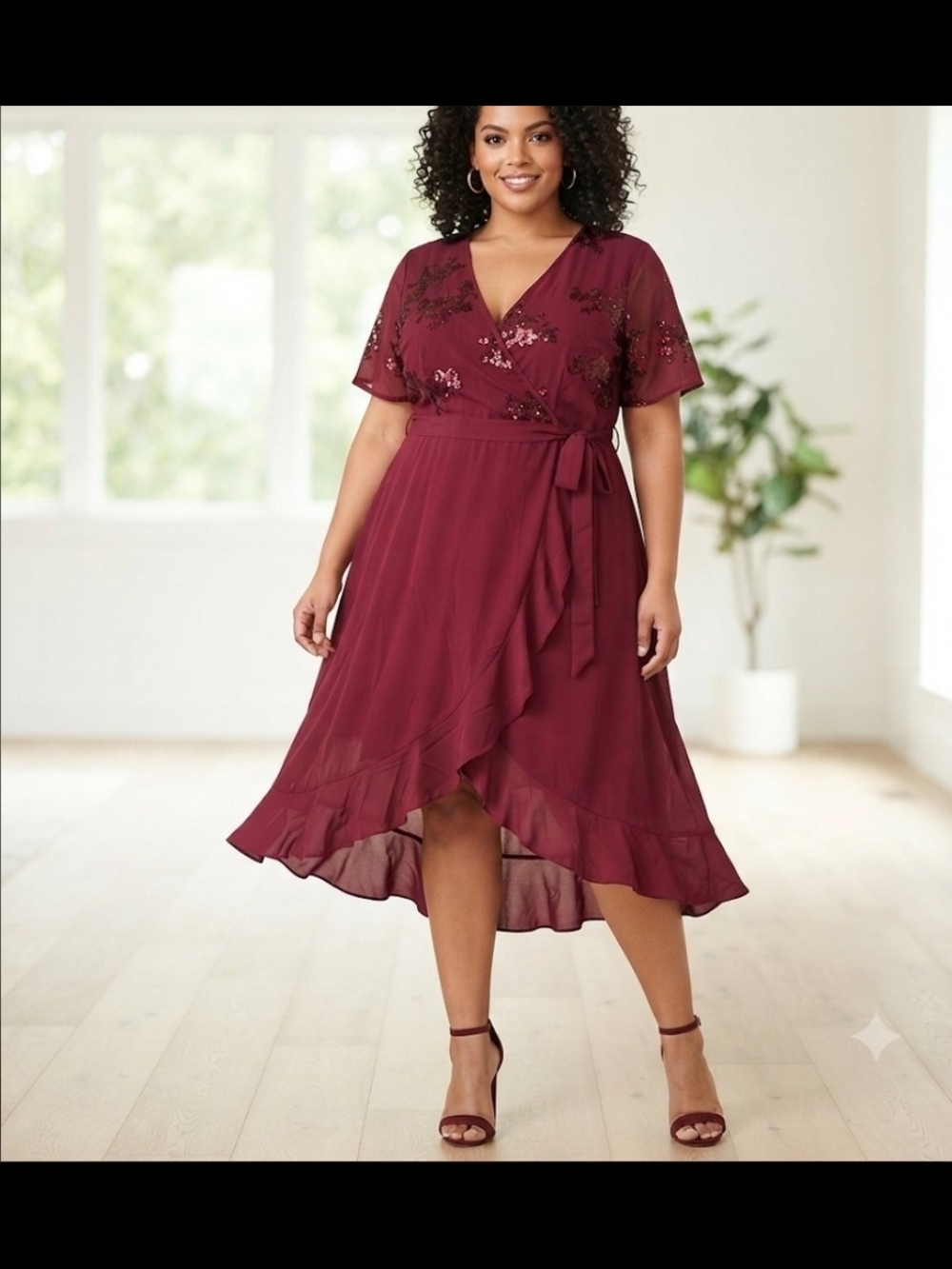 Wrap Burgundy Dress Pinup Fashion Size 20W NWT